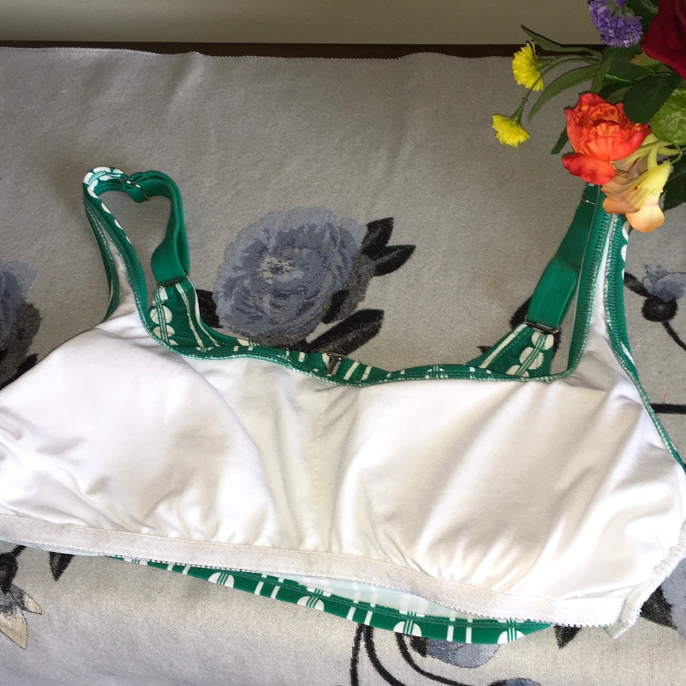 Kona Sol Size XL Green & White Square-Neck Swim Top - Picture 5 of 6
